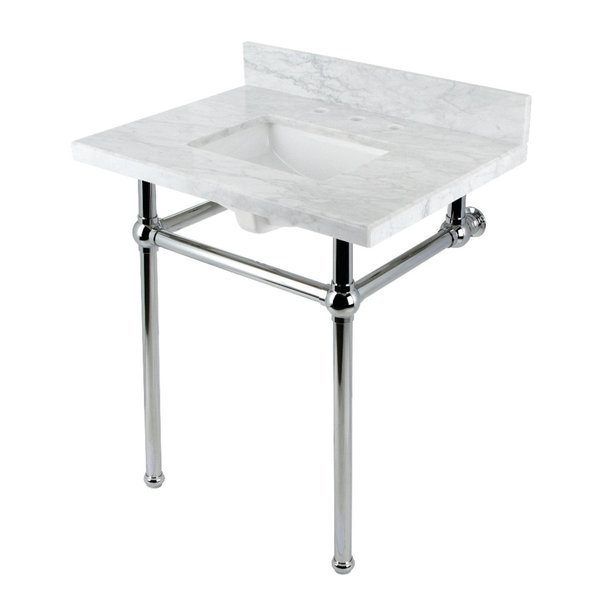 Kingston Brass 30 Console Sink with Brass Legs 8Inch, 3 Hole, Marble WhitePolished Chrome KVBH3022M8SQ1